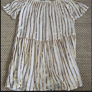 SUNDRESS Bella Off-Shoulder Mini Dress w/gold sequins, Size XS / S